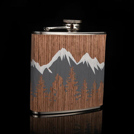 Mountains Printed Wood Coated Hip Flask - Wnkrs