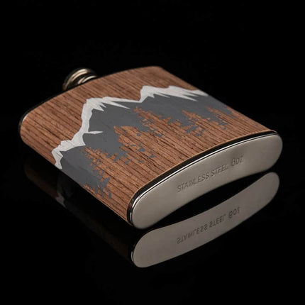 Mountains Printed Wood Coated Hip Flask - Wnkrs