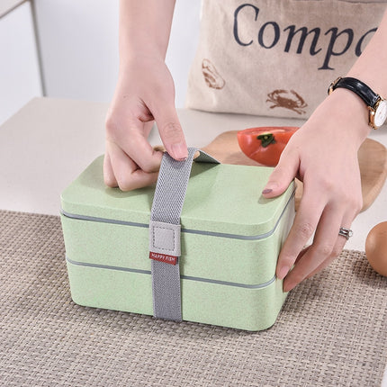 Wheat Straw Double Layers Lunch Box with Spoon - Wnkrs