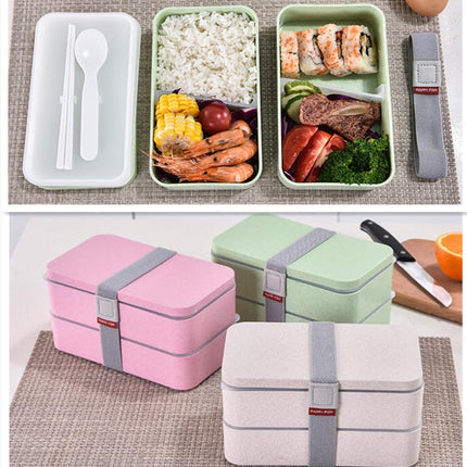 Wheat Straw Double Layers Lunch Box with Spoon - Wnkrs