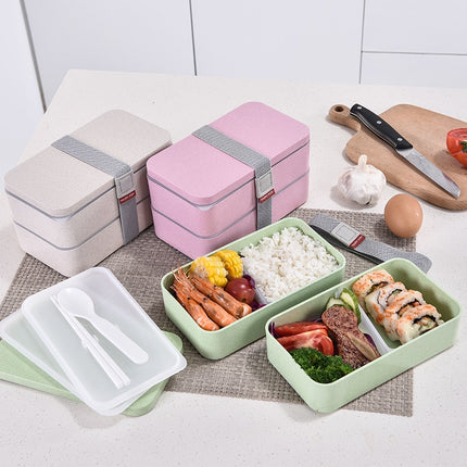 Wheat Straw Double Layers Lunch Box with Spoon - Wnkrs