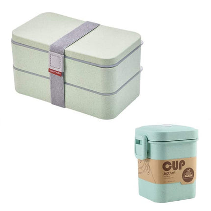 Wheat Straw Double Layers Lunch Box with Spoon - Wnkrs
