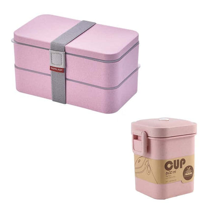 Wheat Straw Double Layers Lunch Box with Spoon - Wnkrs