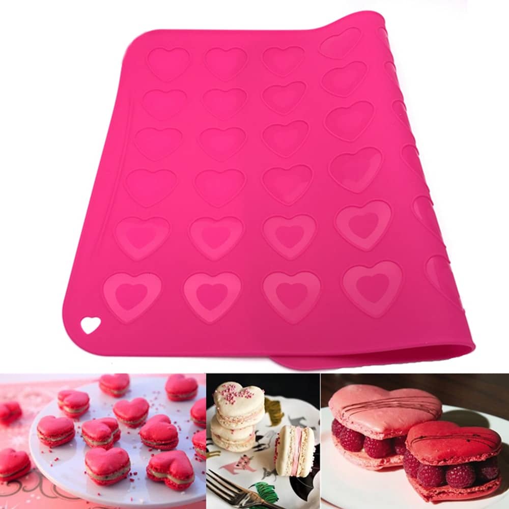 42 Heart-Shaped Pink Silicone Macaron Mat