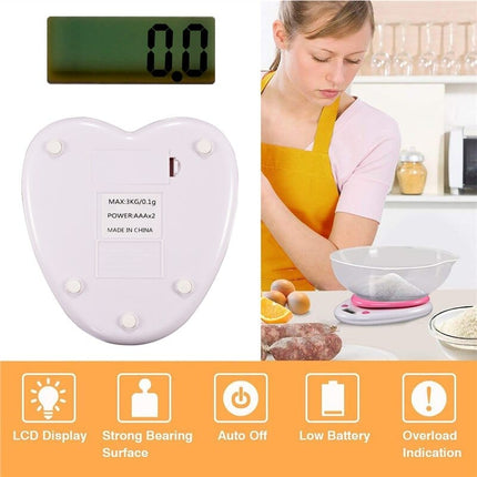 Pink Heart Shaped Digital Kitchen Scale with LCD Display - Wnkrs