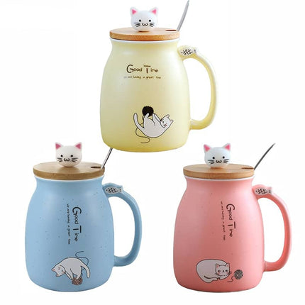 Cartoon Cat Coffee Mug with Lid - Wnkrs