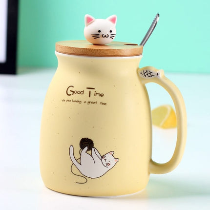 Cartoon Cat Coffee Mug with Lid - Wnkrs