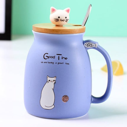 Cartoon Cat Coffee Mug with Lid - Wnkrs