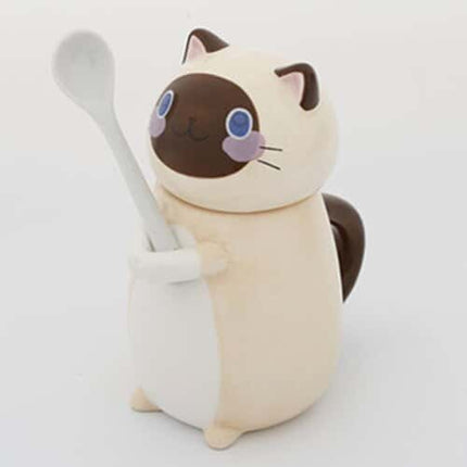 Cute Cat Shaped Ceramic Coffee Mug with Spoon - Wnkrs