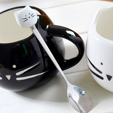 Cartoon Cat Shaped Coffee Mug with Spoon - Wnkrs