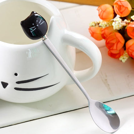 Cartoon Cat Shaped Coffee Mug with Spoon - Wnkrs