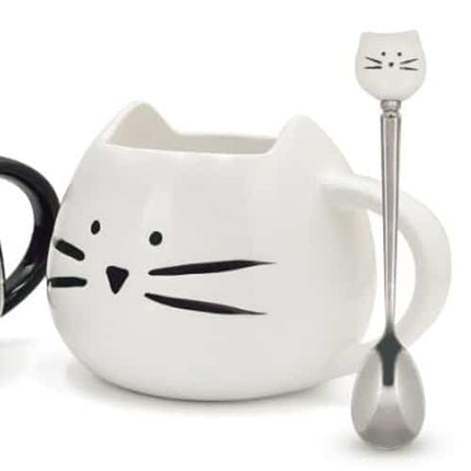 Cartoon Cat Shaped Coffee Mug with Spoon - Wnkrs