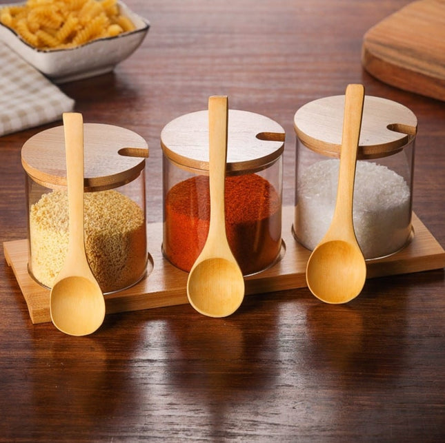 Spice Jars with Wooden Spoon and Stand - wnkrs
