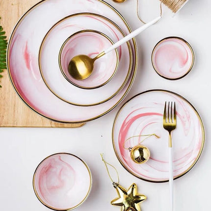Pink Marbe Designed Porcelain Dinner Plates - Wnkrs