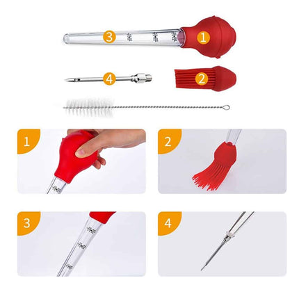 Red Silicone BBQ Dropper with Cleaning Brush - wnkrs