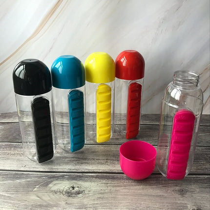 600ml Plastic Water Bottle with Daily Pill Organizer - wnkrs
