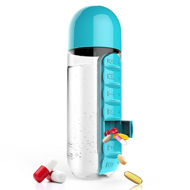 600ml Plastic Water Bottle with Daily Pill Organizer - wnkrs