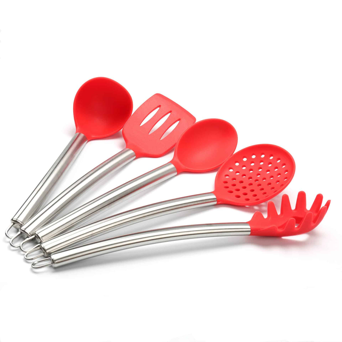 Red Silicone and Stainless Steel Kitchen Utensils Set