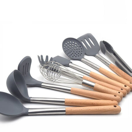 Wooden Handle Silicone Kitchenware 9 pcs Set - wnkrs