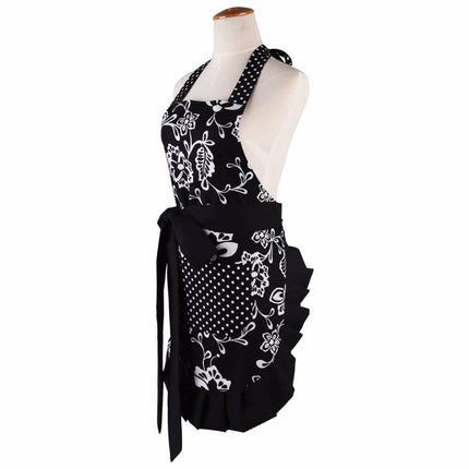 Black Patterned Cotton Apron for Women - wnkrs