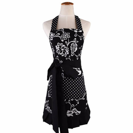 Black Patterned Cotton Apron for Women - wnkrs