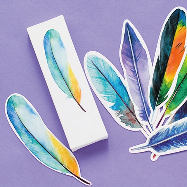 Cute Creatively Designed Feather Shaped Paper Bookmarks Set - wnkrs