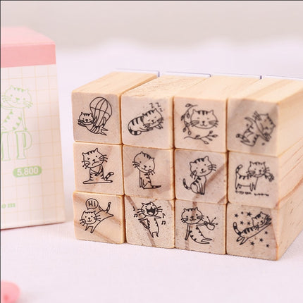 Cute Kittens Pattern Wooden Rubber Stamps for Scrapbooking - wnkrs