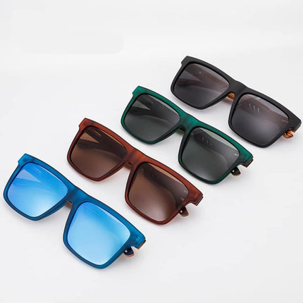 Men's Polarized Square Sunglass with Wooden Temples - wnkrs