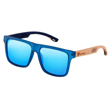 Men's Polarized Square Sunglass with Wooden Temples - wnkrs