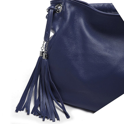 Soft Genuine Leather Tassel Tote Bag - Wnkrs