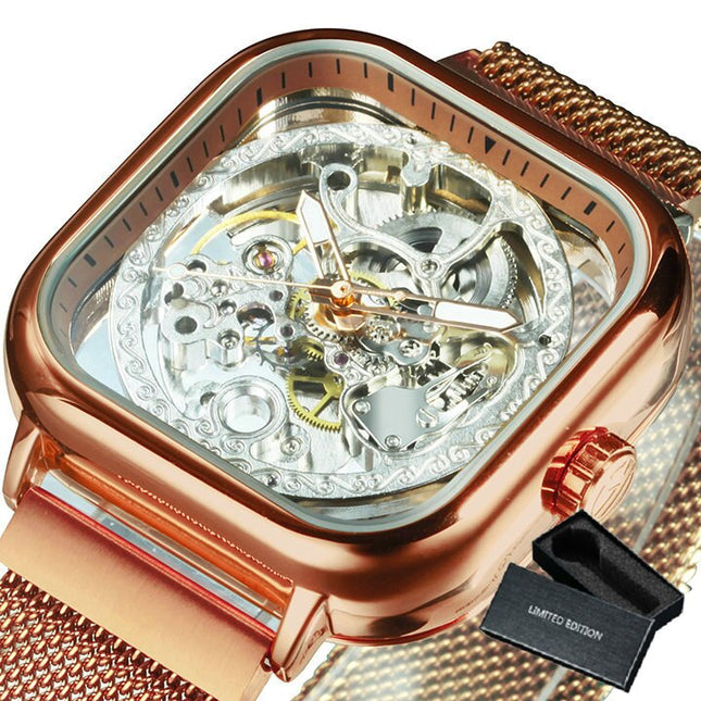 Men's Carved Hollow Mechanical Watch with Magnet Strap - wnkrs