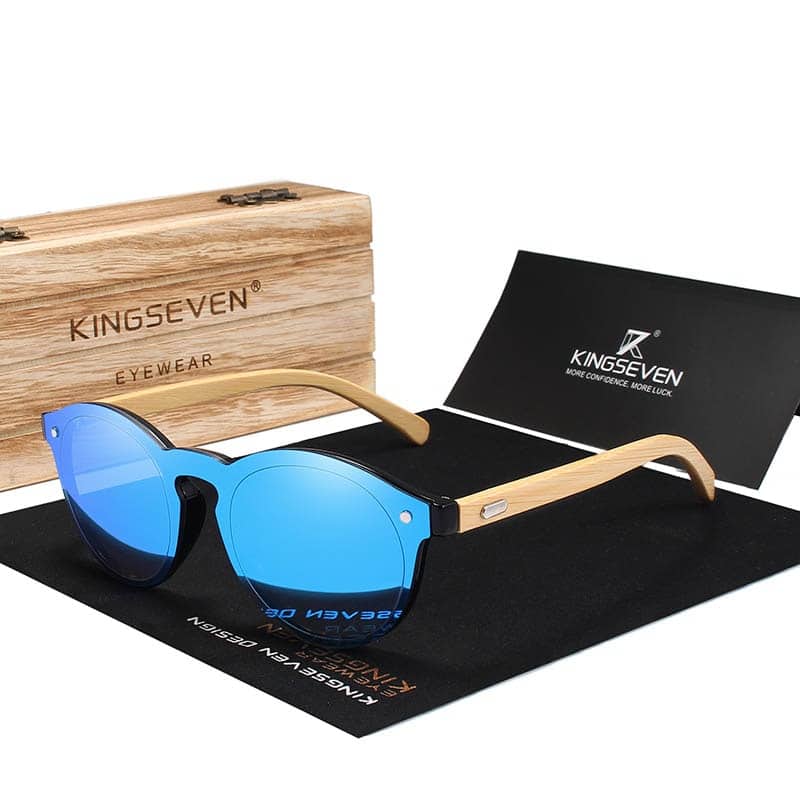 Broad-Front Sunglasses with Pale Bamboo-Listed Temples