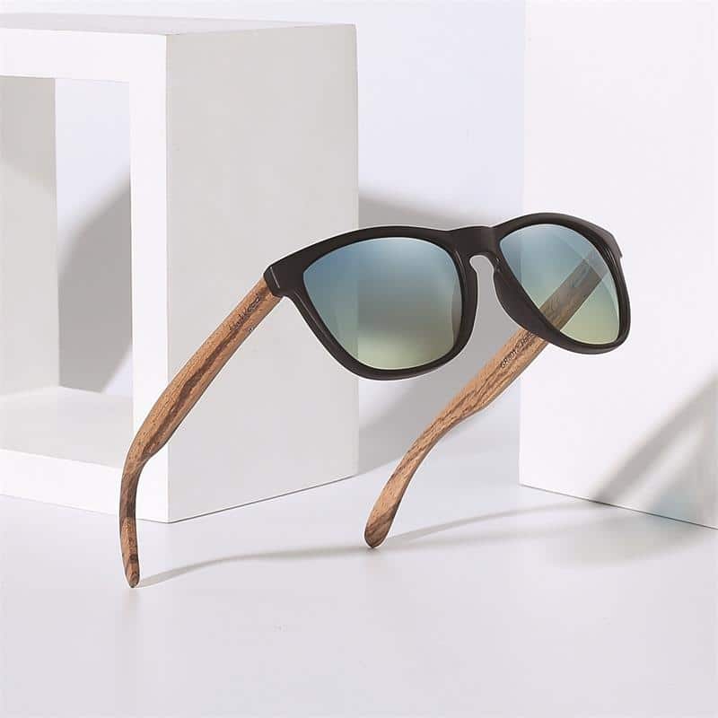 Wood-Temple Sunglasses, Four Rounded-Rectangle Looks