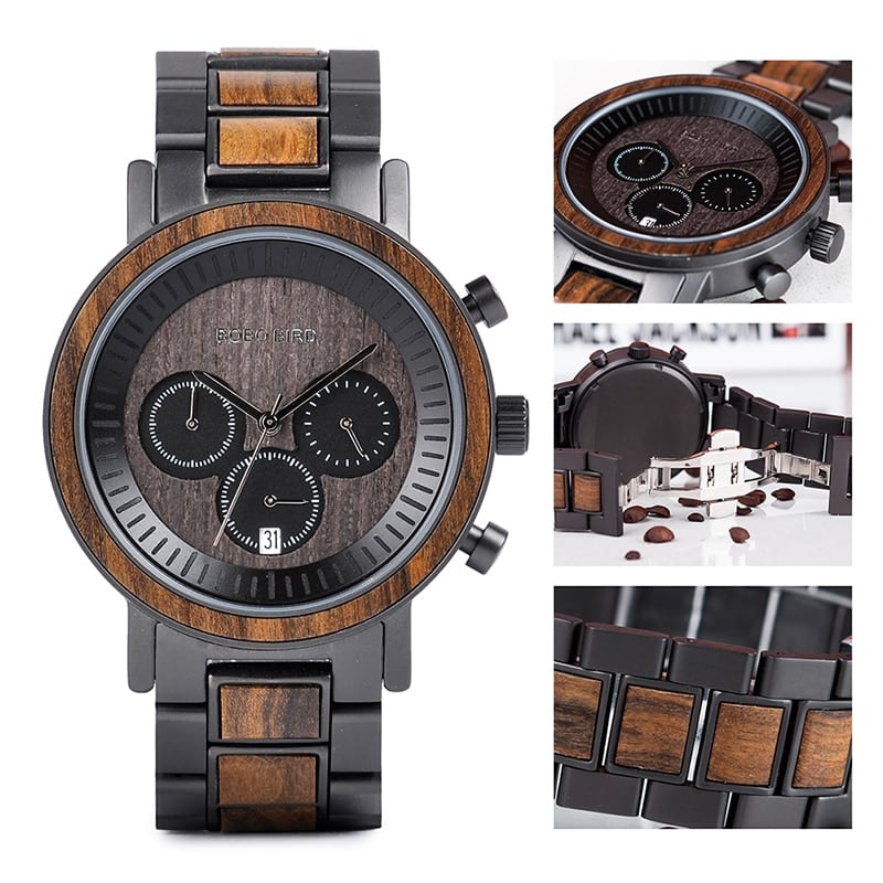 Wood-Grain-Detail Quartz Watch, Four Band Pairings