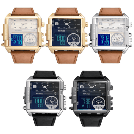 Luxurious Dual Display Watches for Men with Leather Strap - wnkrs