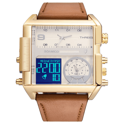 Luxurious Dual Display Watches for Men with Leather Strap - wnkrs