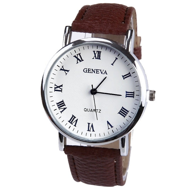 Men's Elegant Silver-Colored Wristwatch with Colorful Leather Band - wnkrs