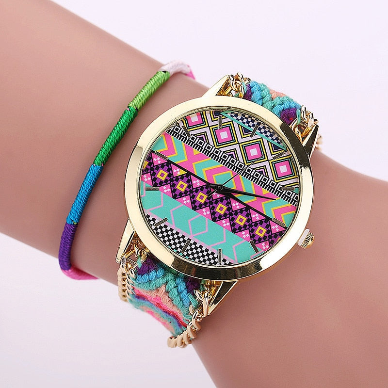 Women's Boho Stripes Woven Bracelet Watches
