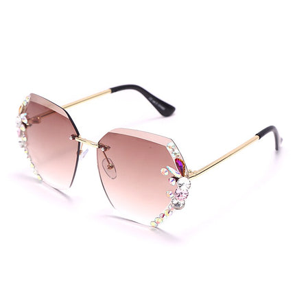 Women's Rimless Crystal Patterned Sunglasses - wnkrs
