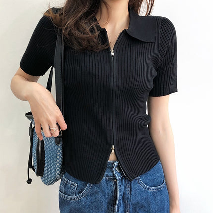 Women's Polo Collar Slim Knitted Top - Wnkrs
