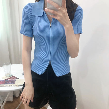 Women's Polo Collar Slim Knitted Top - Wnkrs