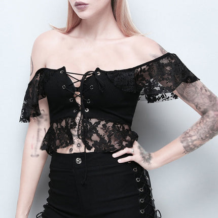 Women's Lace Square Collar Top - Wnkrs