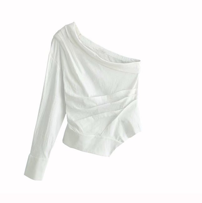 One Shoulder White Blouse for Women - Wnkrs