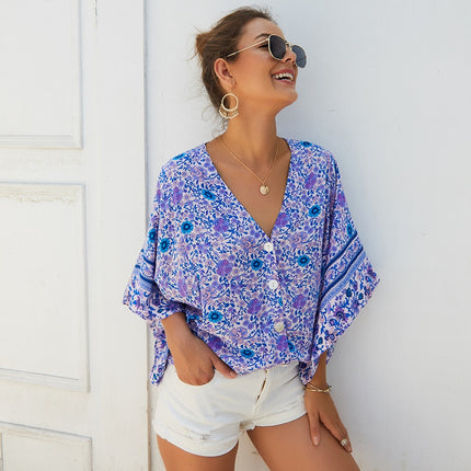 V-Neck Women's Blouse in Vintage Style - Wnkrs