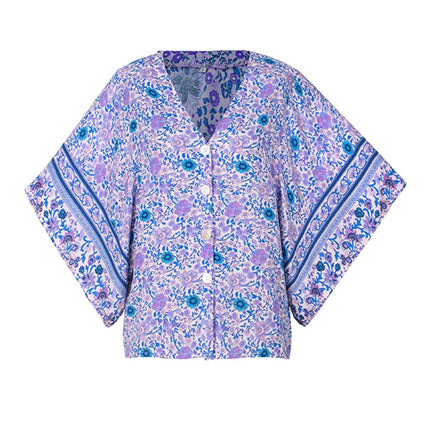 V-Neck Women's Blouse in Vintage Style - Wnkrs