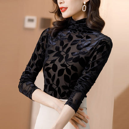 Women's Velvet Leaves Sheer Blouse - Wnkrs