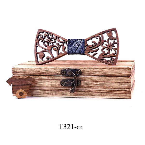 Boy's Carved Flowers Wooden Bow Tie - Wnkrs