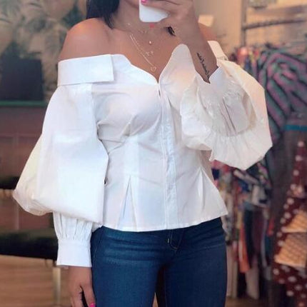 Women's Casual Blouse with Lantern Sleeve - Wnkrs