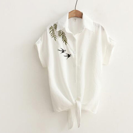 Women's Casual Blouse With Floral Embroidery - Wnkrs