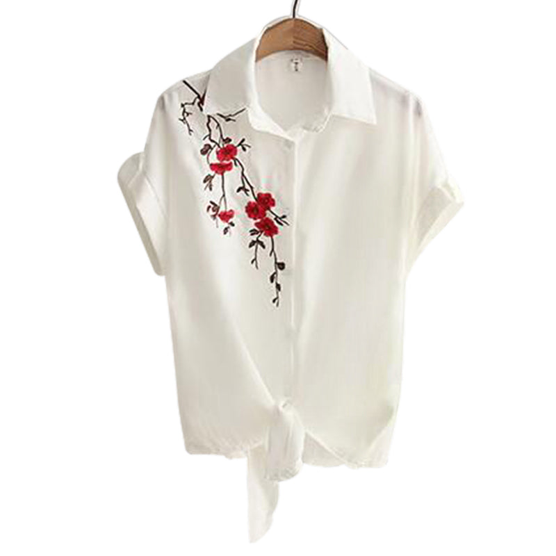Women's Casual Blouse With Floral Embroidery